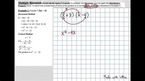 [algebra 1] Multiplying Binomials Using Foil First Terms Outer Terms Inner Terms Last Terms