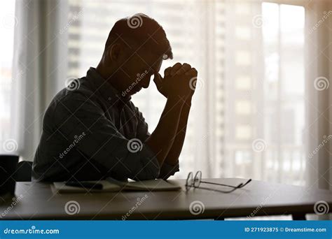 Stressed and Depressed Asian Man Sits at the Table in Dark Room ...