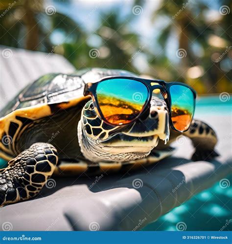 Ai Generated Illustration Of A Turtle In Sunglasses Relaxing On Beach