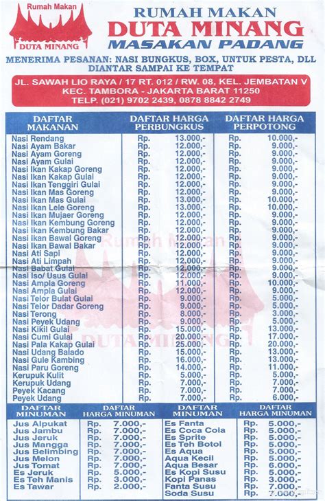 Selalu Diperbarui Menu Rm Duta Minang Jembatan Lima