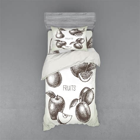 Fruit Duvet Cover Set Fruits Eco Vitamin Sketch Art Pomegranate