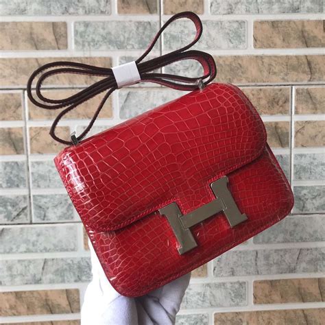 Sale Hermes Alligator Shiny Crocodile Constance Bag18CM in CK95 Braise - H Factory Birkin