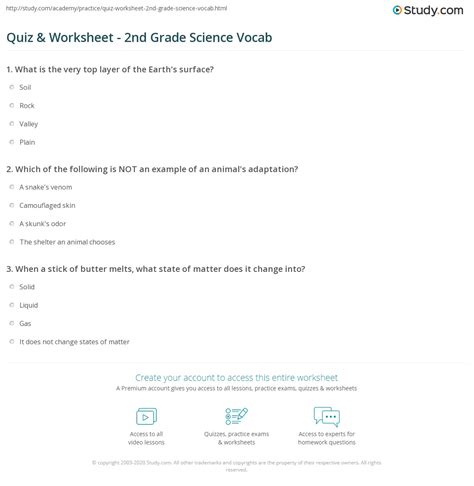 Quiz And Worksheet 2nd Grade Science Vocab