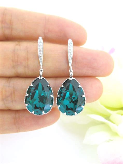 Emerald Green Earrings Swarovski Crystal Teardrop Earrings Wedding