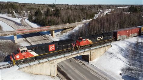 Nice Aerial View Cn Tier Gevo Leads A Long Manifest Train Cn