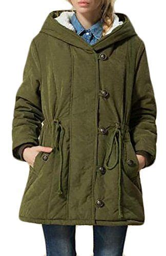 Fulok Womens Fleece Lined Military Winter Outwear Hooded Parkas Coats