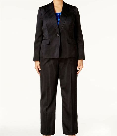 Le Suit New Black Womens Size 18w Plus 3 Pc Pinstripe Pant Suit Set