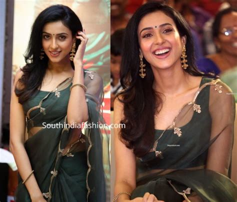 Riya Suman In A Green Organza Saree South India Fashion