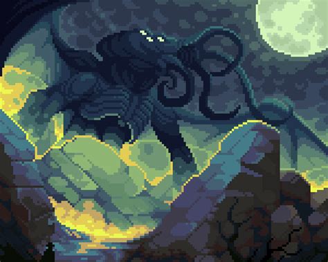 ArtStation Pixel style try2020 01 17 克苏鲁Cthulhu Rex Cat Cool