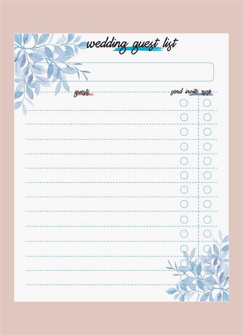 Wedding Guest List Planner Vector Art At Vecteezy