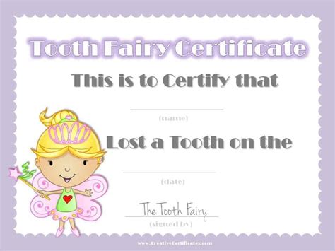 Free Tooth Fairy Certificate Template