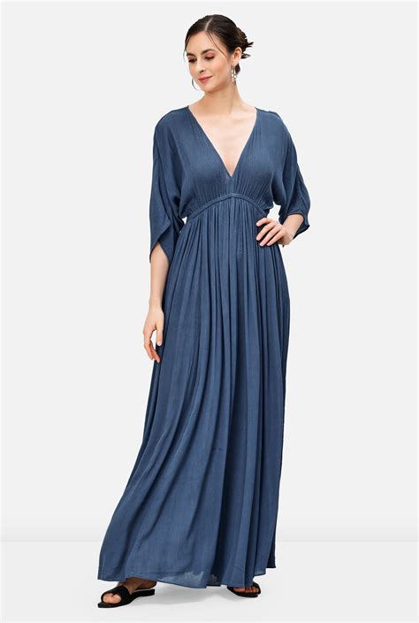 Shop Ruched Crinkle Gauze Empire Maxi Dress EShakti