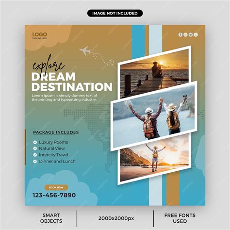 Travel and tourism instagram post or holiday vacations social media