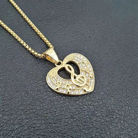 Rhinestones Heart Music Note Necklace - Artistic Pod