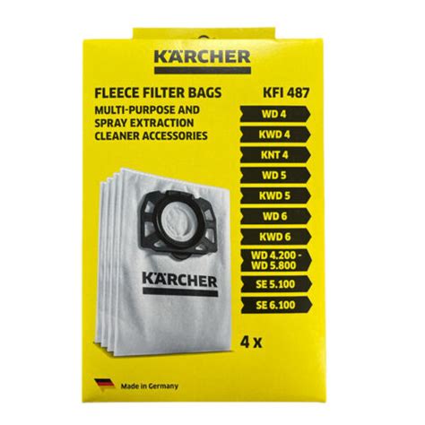 Karcher WD 5 WD 6 Fleece Filter Bags 4 Pack Mortimer