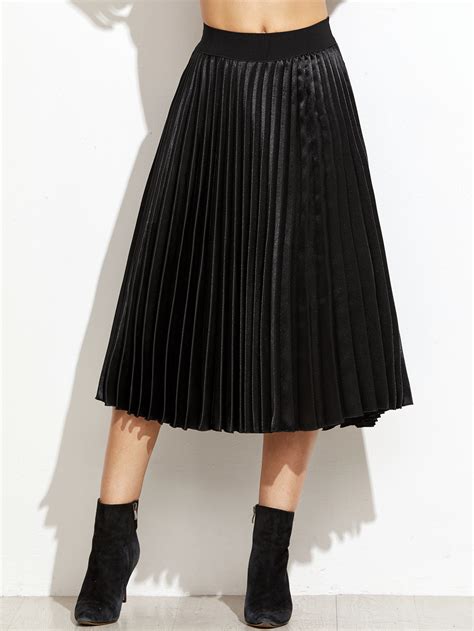 Black Elastic Waist Pleated Skirt Shein Sheinside