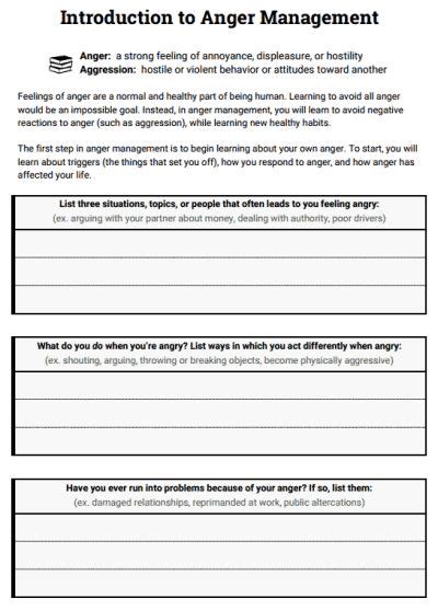 Introduction To Anger Management Coping Skills Worksheets Anger