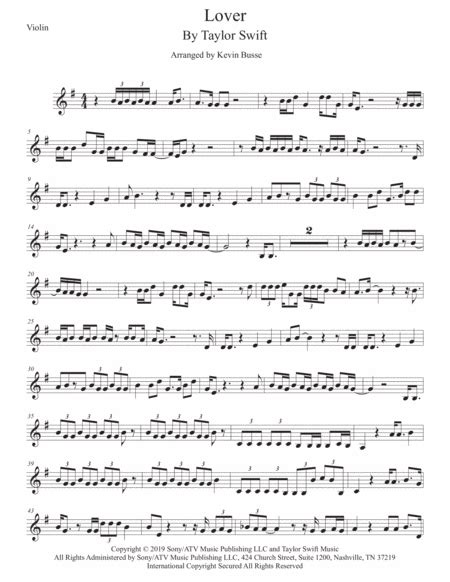 Lover Arr Kevin Busse By Taylor Swift Sheet Music For Violin Solo At Sheet Music Direct