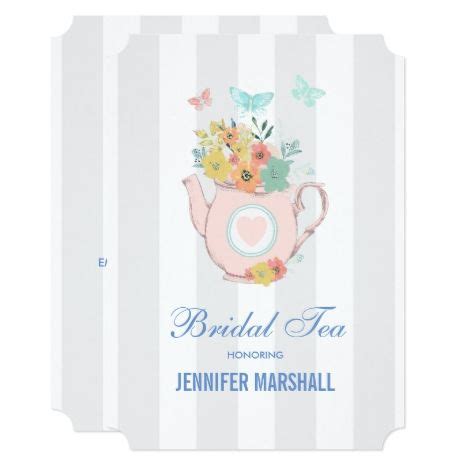 Pink Teapot With Flowers Butterflies Bridal Tea Invitation Vintage