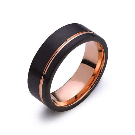 Rose Gold Tungsten Wedding Band Black Rose Groove Brushed Ring 8 Luxury Bands La