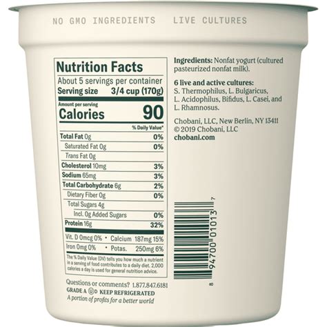 Chobani Nonfat Plain Yogurt Nutrition Facts | Besto Blog