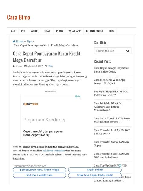 Cara Bayar Tagihan Kartu Kredit Bank Mega Contoh Surat Resmi