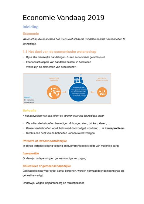 Economie Vandaag Samenvatting Examen Economie Vandaag Inleiding