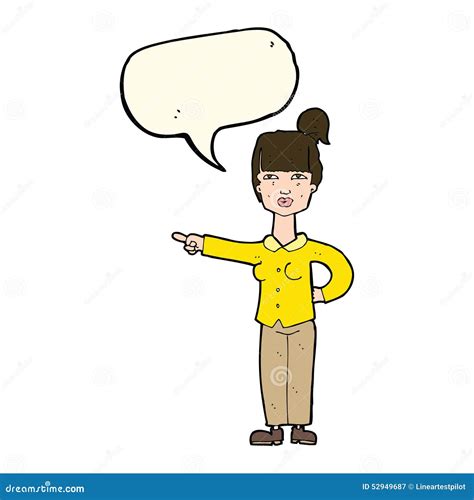 Cartoon Woman Pointing With Speech Bubble Stock Illustration