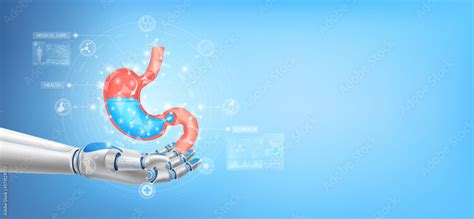 Stomach Float Away From In Robot Hand Futuristic Medical Cybernetic