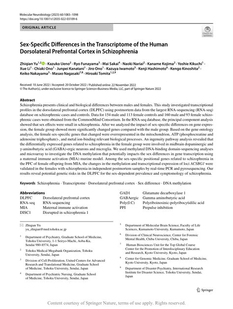 Sex Specific Differences In The Transcriptome Of The Human Dorsolateral