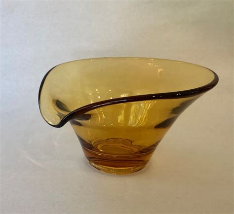 Amber Glass Bowl Mid Century Modern Etsy