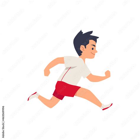 Child boy in sportswear running fast, flat cartoon vector illustration ...