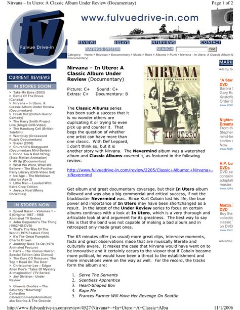 Nirvana – in Utero: a Classic Album Under Review (Documentary) Page 1 ...