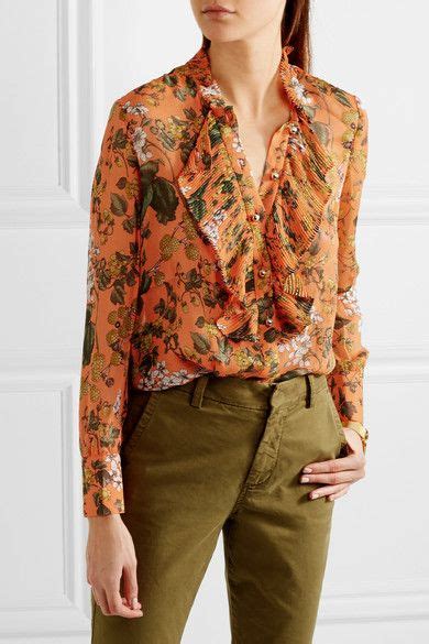 J Crew Ruffled Printed Silk Chiffon Blouse 250