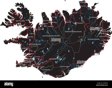 High Detailed Iceland Road Map With Labeling Stock Vector Image And Art