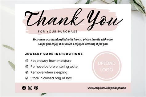 Printable Jewelry Care Instructions Card Gr Fico Por Haffa Studio