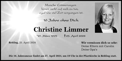 Traueranzeigen Von Christine Limmer Augsburger Allgemeine Zeitung