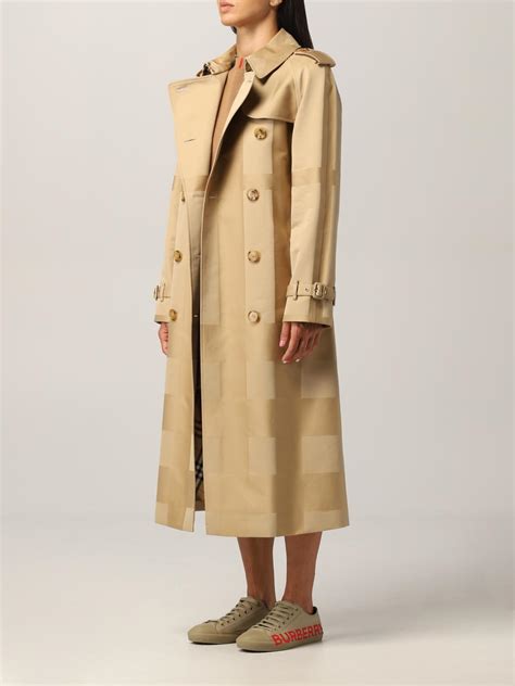 Burberry Trench Coat In Cotton Gabardine With Tartan Motif Beige Trench Coat Burberry