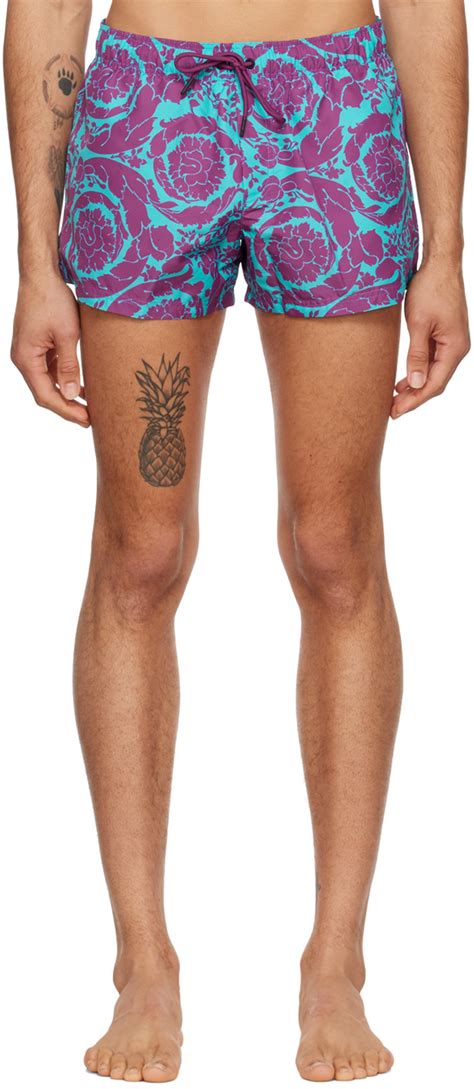 Versace Underwear Blue And Purple Barocco Swim Shorts Ssense