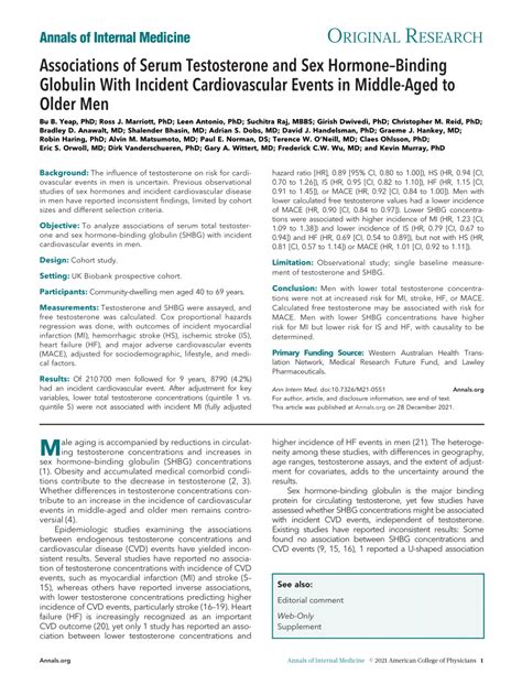 Pdf Associations Of Serum Testosterone And Sex Hormone Binding