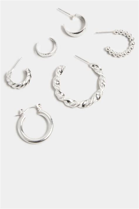 6 Pack Silver Multi Size Hoop Earring Set Yours Clothing