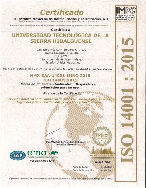 Certificado Iso Universidad Tecnol Gica De La Sierra