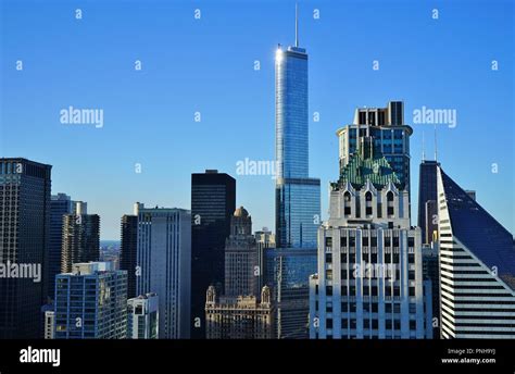 The Chicago downtown skyline with the Trump Tower Chicago, a mixed condo and hotel skyscraper in ...