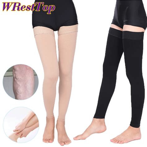 Pair Thigh High Footless Compression Sleeves With Silicone Band For