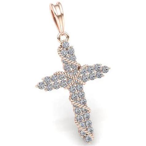 Pendentif Croix En Or Jaune Massif Carats Avec Diamant Rond Naturel