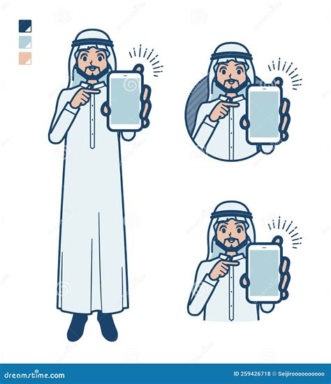 Un Homme Arabe En Costume Blanc Avec Des Images De Smartphone