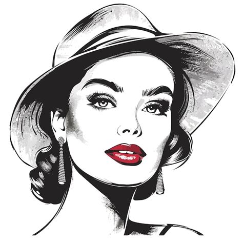 Premium Vector A Drawing Of A Woman Wearing A Hat With A Long Black