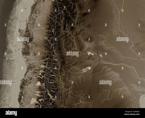 Neuquen Province Of Argentina Elevation Map Colored In Sepia Tones