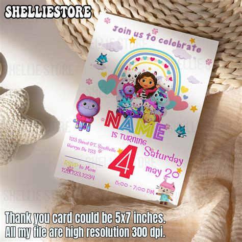 Editable Gabbys Dollhouse Birthday Invitation Template Prin Inspire