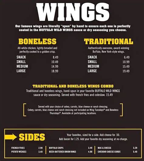 Buffalo Wild Wings Go Menu